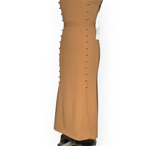 New CALVIN KLEIN Flounce Peplum Mermaid Midi Dress V-Neck Brown Career Office 2 - Picture 6 of 13